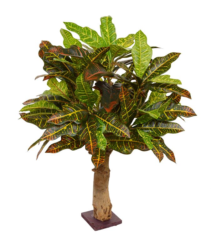 Croton Kunstpflanze 65 cm auf Holzplatte