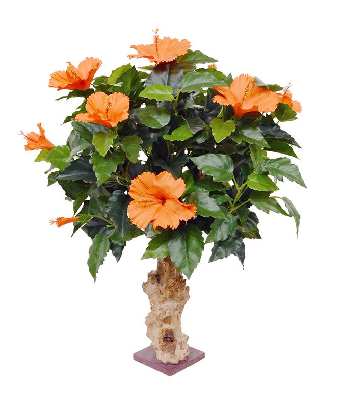 Hibiskus Kunstpflanze 65 cm auf Fuss orange