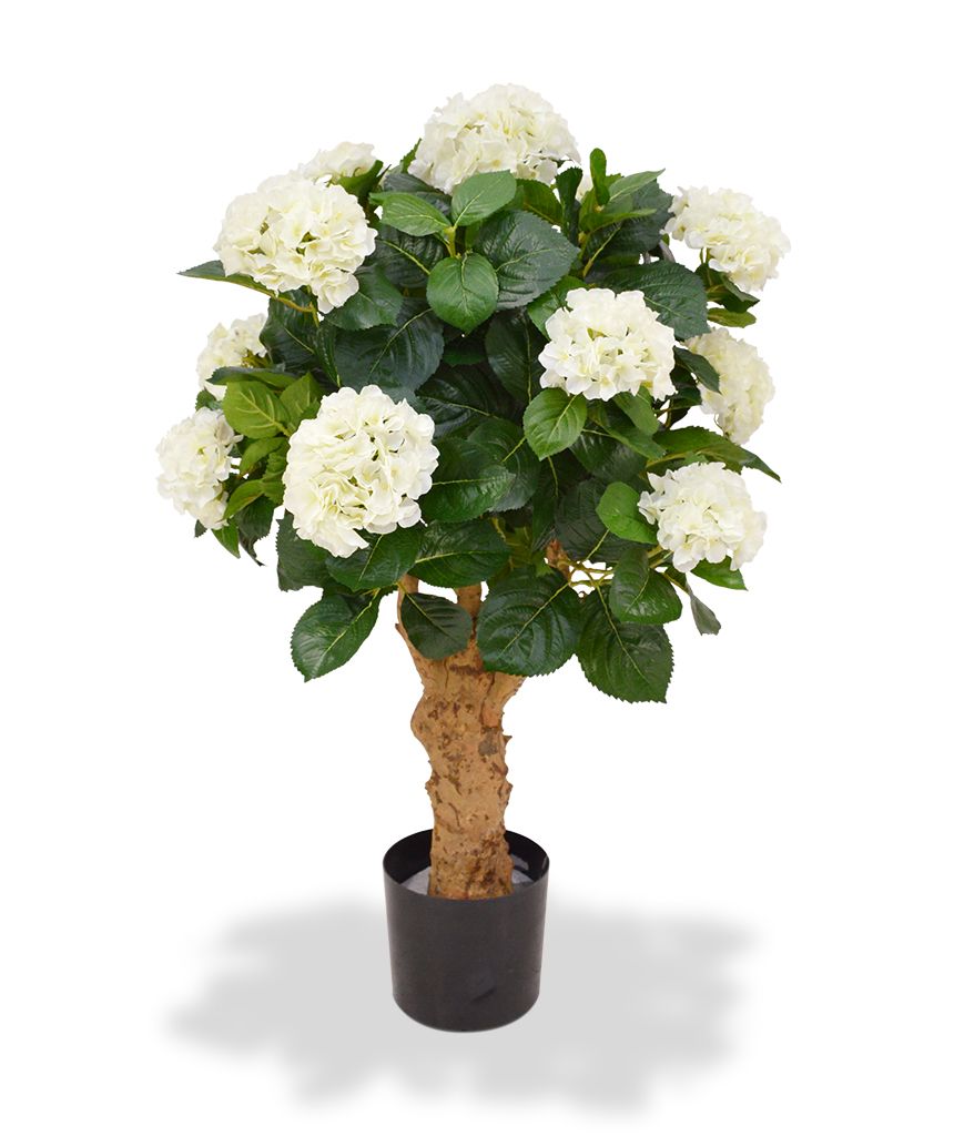 Künstliche Hortensien Deluxe mit Echtholzstamm 90 cm creme