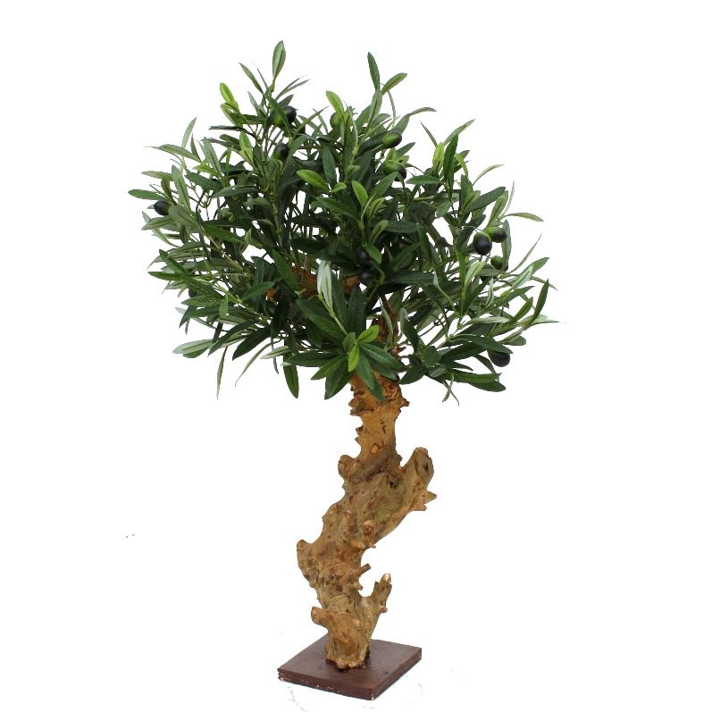 Künstlicher Bonsai Olivenbaum 60 cm auf Holzsockel